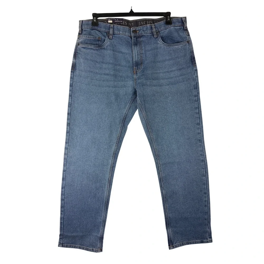 JACHS New York Mens 38x30 Straight Fit 5 Pocket Stretch Denim Jeans Light Wash